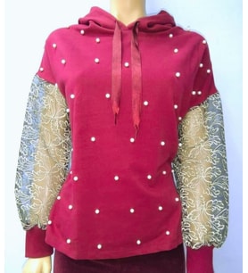 rose moda-kadın Kapüşonlu Sweatshirt Kolları Danteli Ve Önü Inçi Detaylı Haki Renk