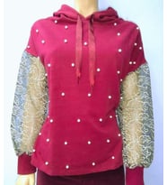 rose moda-kadın Kapüşonlu Sweatshirt Kolları Danteli Ve Önü Inçi Detaylı Haki Renk