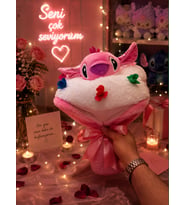 Stitch peluş buket sevgiliye hediye 40 cm fermuarlı
