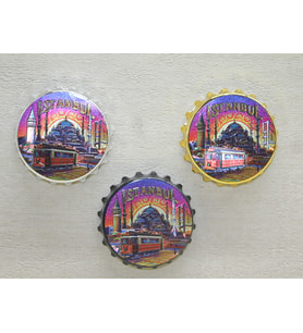 İstanbul Temalı Gazoz Kapağı Magnet - Model 4 (Çok Renkli)