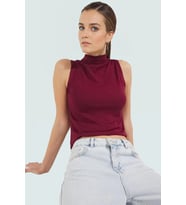 Regular Örme Bluz Dik Yaka Kolsuz Fitted Kalıp Günlük Yüksek Kalite Dayanıklı Malzeme