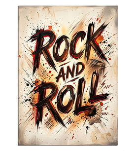 Rock And Roll Yazılı Poster Dekoratif Kanvas - Mdf Ahşap Tablo