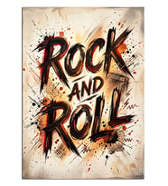 Rock And Roll Yazılı Poster Dekoratif Kanvas - Mdf Ahşap Tablo