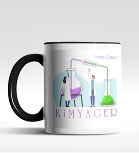 Kişiye Özel Kimyager Tasarımlı Siyah Kupa (Siyah - Beyaz)
