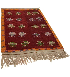 Bordo Halı Etnik Stil Geometrik Desenli Yumuşak Dokulu Salon Halısı El Dokuma Vintage Tasarım