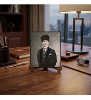 Atatürk Masaüstü Ahşap Tablo - Kabartmalı Baskı Şık Hediyelik 10x12 cm No 1