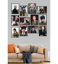 12 Parça Atatürk Çerçeve Görüntülü Mdf Tablo Seti