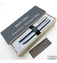Scrikss İsme Özel Kalem Seti - Gri Krom Roller + Tükenmez Set (Karışık)