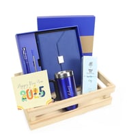 Ahşap Kasa İçerisinde 280ML Bardak Çelik Termos & Kutulu Defter Kalem Seti & Rebul Kolonya Hediye Seti