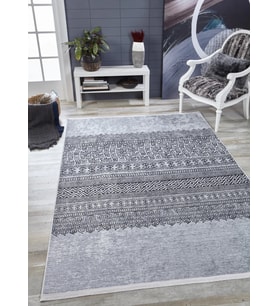 Dijital Kaymaz Yıkanabilir Antrasit Geometrik Salon Halısı Mutfak Halısı Koridor Halısı Yolluk HLN1588