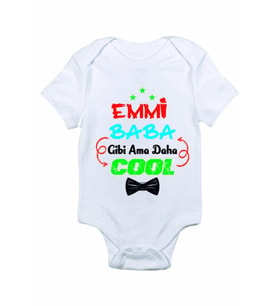 Unisex Bebek Beyaz Emmi Baba Gibi Ama Daha Cool Baskılı Zıbın Body