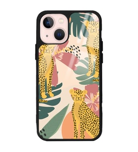 iPhone 13 Uyumlu Çiçekli Leopar Tasarımlı Glossy Telefon Kılıfı