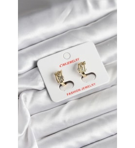 14K Gold Renk Kaplama Yarım Halka Zirkon Taşlı CM Kadın Küpe 5886 - SSSSSS6016-2138