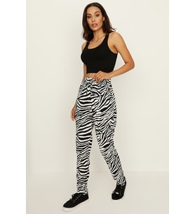 Kadın Zebra Desenli Rahat Kesim Pantolon
