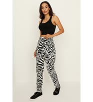 Kadın Zebra Desenli Rahat Kesim Pantolon (Siyah)