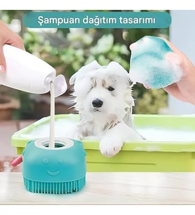 Silikon Evcil Hayvan Banyo Fırçası – Şampuan Hazneli Masaj Tarağı, Yumuşak Tırtıklı Temizleyici, Kö