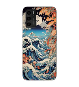 Oppo A55 Uyumlu Kanagawa Dalga Desenli Şeffaf Telefon Kılıfı