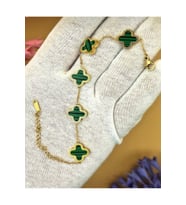 Gold Renk Yeşil Yonca Model Çelik 316L Bileklik (Altın)