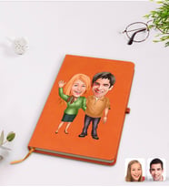 BK Gift Kişiye Özel Sevgililer Karikatürlü Turuncu Termo Deri Defter Model 110