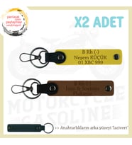 Motorsiklet Tutkunlarına, İsim Plaka ve B Rh (-) Kan Grubu Yazılı x2 Anahtarlık, Kahve-Sarı-Laci