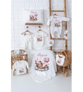 Pia Baby Premium Kız Bebek Hediyesi Hastane Çıkışı 11 Parça İsim Baskılı Set 5026-00 (Ekru)