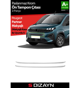 S-Dizayn Peugeot Rifter Makyajlı Krom Ön Tampon Çıtası 2 Prç 2024 Üzeri A+ Kalite