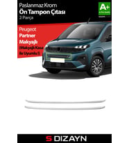 S-Dizayn Peugeot Rifter Makyajlı Krom Ön Tampon Çıtası 2 Prç 2024 Üzeri A+ Kalite