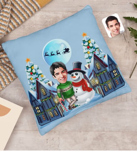 BK Gift Kişiye Özel Erkek Yeni Yıl Karikatürlü Beyaz Yastık-1