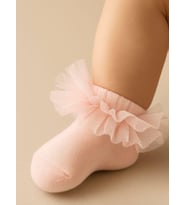 Bebek Pamuklu Tüllü Kısa Çorap (Pembe)