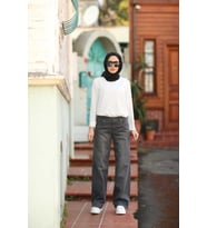 1062-Denim Bol paça Pantolon Koyu Gri