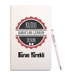 Babalar Günün Kutlu Olsun Tasarımlı Beyaz Defter Kalem