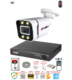 FURY 1 Kameralı Full Hd Gece Renkli - Su Geçirmez Ultra Led Güvenlik Kamerası Seti 1TB