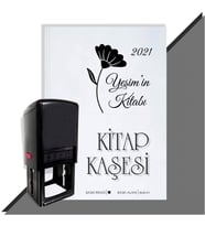 Kişiye Özel Çiçek Buketi 16 2021 Otomatik Kitap Kaşesi (Siyah)
