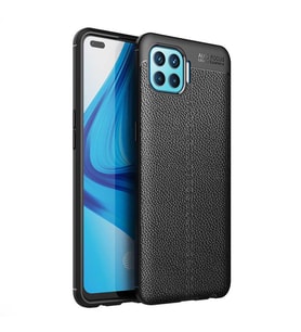 Oppo Reno 4 Lite Kılıf Deri Tarzı Niss Silikon Case (Siyah)