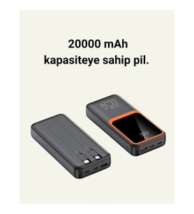 Mey İthalat® Dijital Ekranlı 20.000 mAh Powerbank 22.5W Hızlı Şarj + Çoklu Bağlantı Seçeneği