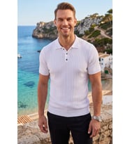 DeepSEA Erkek Regular Fit Rahat Kesim Düğmeli Beyaz Polo Yaka Triko Tişört Yumuşak Likralı 2608210
