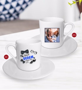 BK Gift Kişiye Özel Yakışıklı Dedem Tasarımlı Fotoğraflı Türk Kahvesi Fincanı-1 (Beyaz)