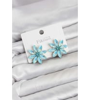 Buz Mavisi Renk Kristal Taşlı Lotus Çiçek Model Kadın Küpe 5886