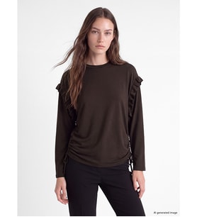 LCW Modest Kahverengi Fırfırlı Kadın Sweatshirt Tunik
