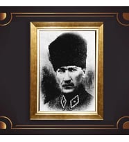 Altın Varaklı Çerçeveli Paspartulu Atatürk Tablo z5186 (Gold)