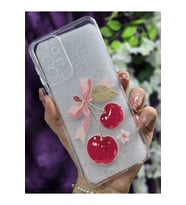 Samsung Galaxy A52 Uyumlu Kiraz ve Kurdele Desenli Şeffaf Telefon Kılıfı
