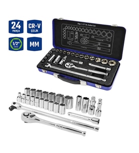 WORKPRO WP202564 1/2'’ Cr-V 24 Parça Metrik Ağır Hizmet Lokma Takımı