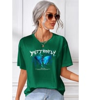 Unisex Blue Butterfly Baskılı T-shirt (Yeşil)