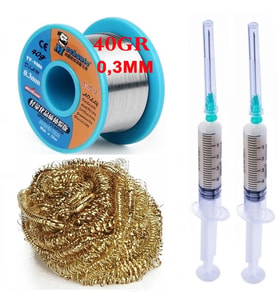 Mechanic Lehim Tel 40G 0,3mm Flux Lehim Toplama Havya Ucu Temizleme Teli Set06