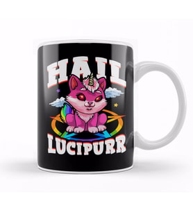 Hail Lucipurr Cat Rainbow Unicorn Kitty Satanic Kupa Bardak Porselen