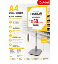 10 Adet - A4 Ayaklı Fiyat Etiketlik Teleskopik Borulu Çerçeve Etiketlik Yönlendirme Levhası Menü Panosu Sarı