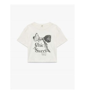 Koton Pullu Payetli Fiyonklu Ekru Kız Çocuk T-Shirt 6SKG10195AK