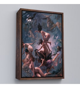 Çerçeveli Şabat'a Giden Cadılar, Luis Ricardo Falero Vision de Faust 1878 Vintage Kanvas Tablo (Siyah)
