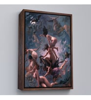 Çerçeveli Şabat'a Giden Cadılar, Luis Ricardo Falero Vision de Faust 1878 Vintage Kanvas Tablo (Siyah)