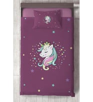 MEKTA HOME BEBEK VE ÇOCUK ODASI Renkli Unicorn Desenli Mor Yatak Örtüsü